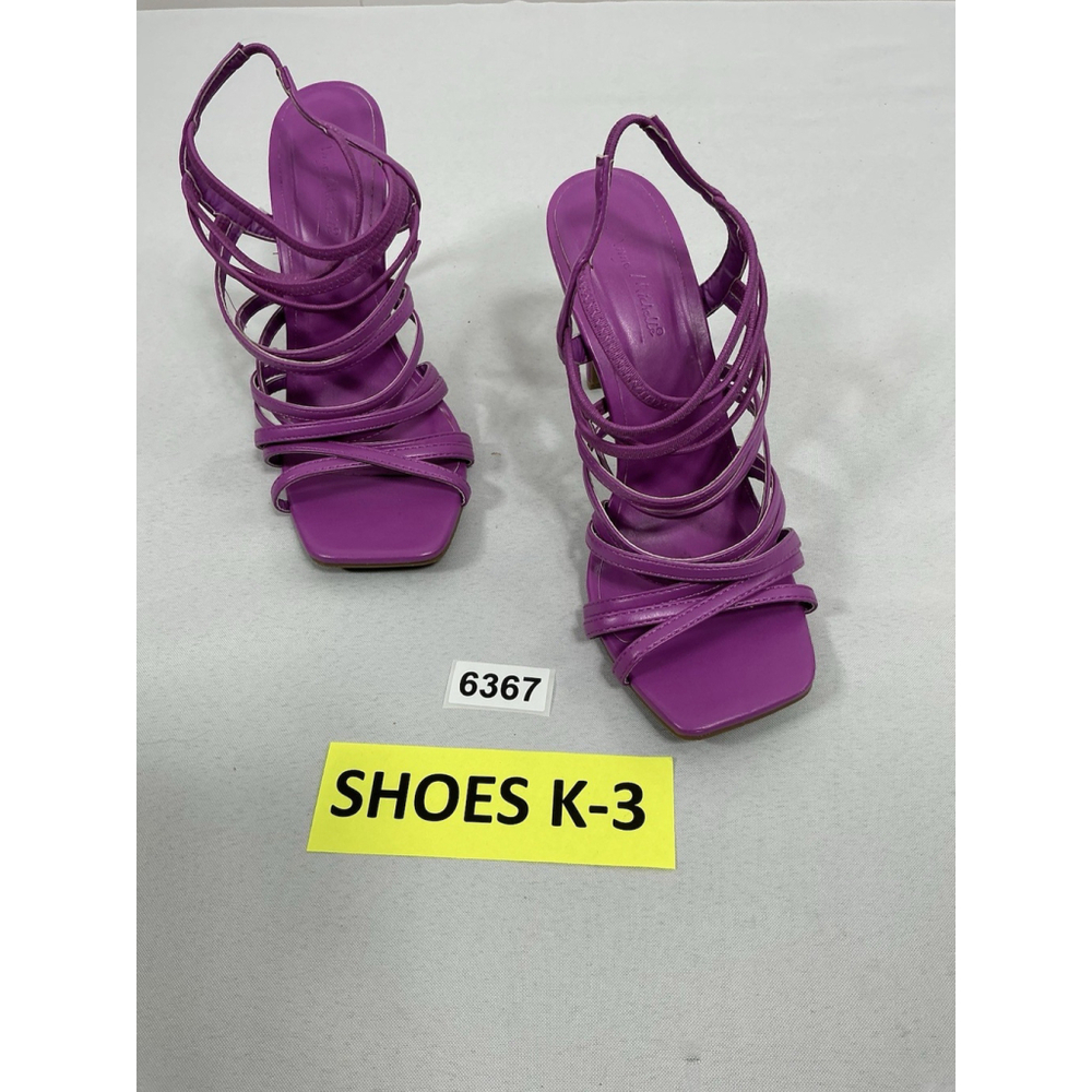 Womans Anne Michelle Strappy Slipon Sandals 8.5 Purple Open Square Toe Stiletto